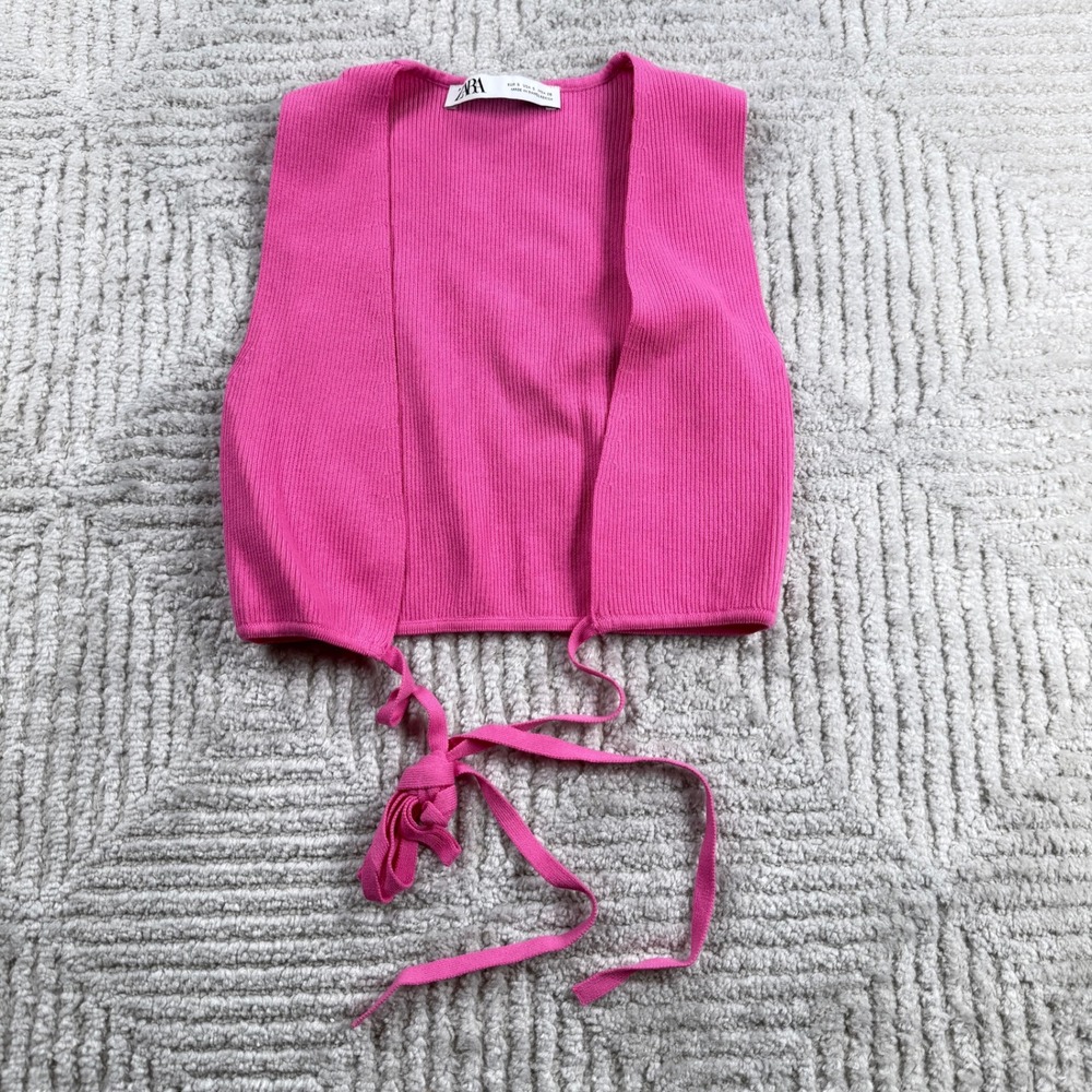 Zara Knit Vest Women's S Pink Ribbed Cropped Barbiecore Y2K Streetwear Grunge